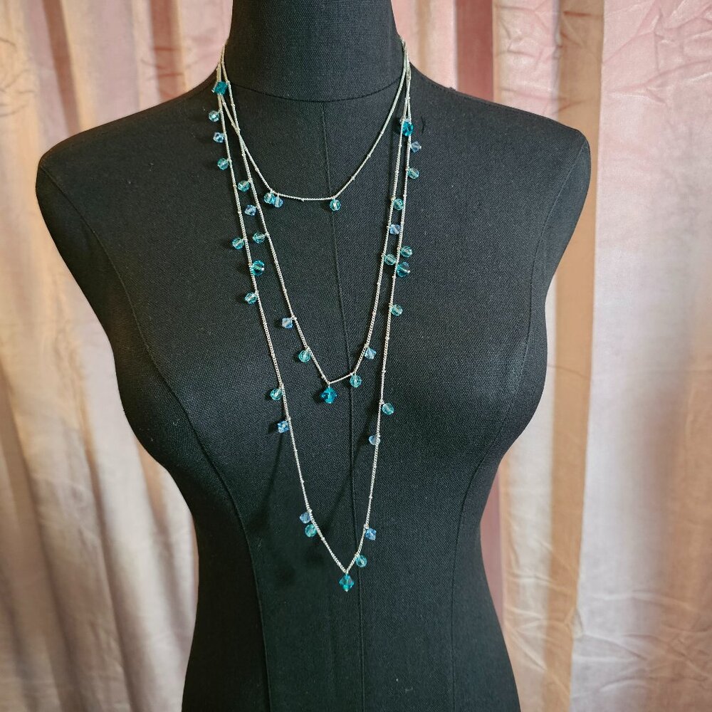 Touchstone by Swarovski Ocean Blue 3 Strand Crystal Necklace 30" - Picture 1 of 3
